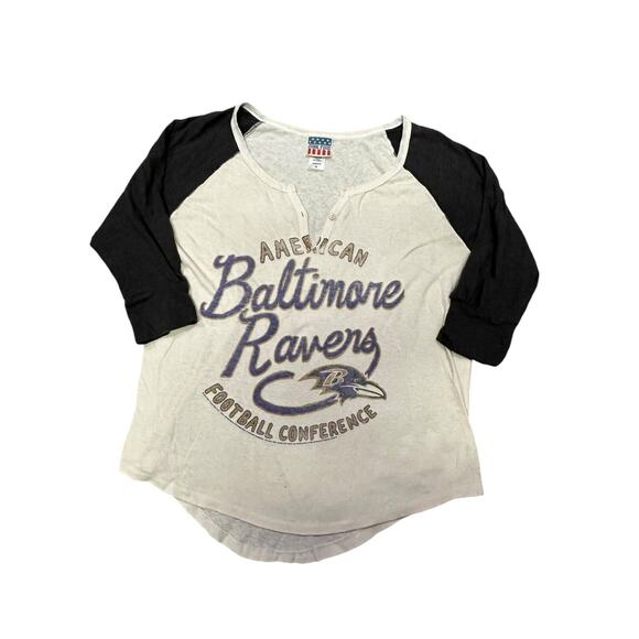 Junk Food Clothing Tops - Baltimore Ravens Rookie Juniors Raglan 3/4 Length Sleeves Size M